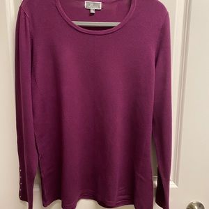 Jennifer Moore purple sweater exclusive brand from Macy’s.